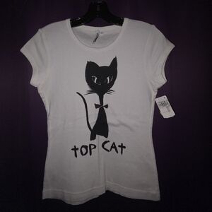 Brand New With Tag Vintage Charlotte Top Cat White Graphic Women's Top